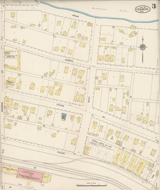 Sanborn Fire Insurance Map from Cashmere, Chelan County, Washington (1915), Sheet #0003 - Historic Sanborn Fire Insurance Map Print, vintage old map wall art, antique decor, genealogy gift, Washington Washington map