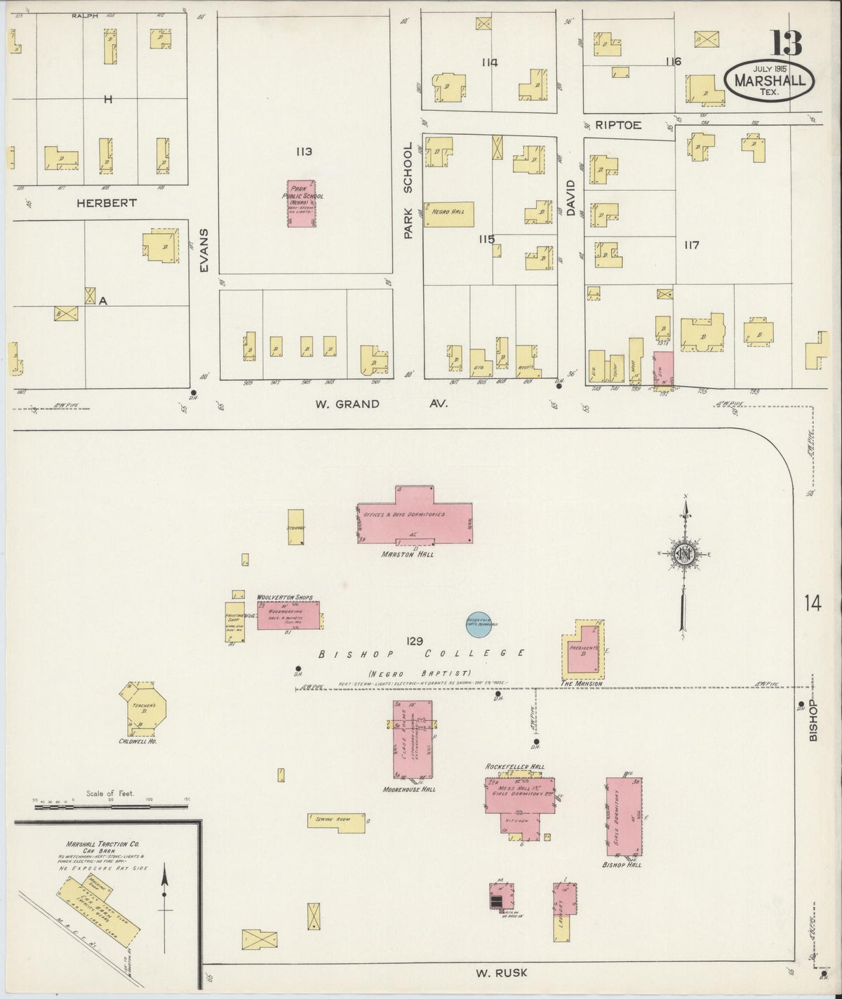 Sanborn Fire Insurance Map from Marshall, Harrison County, Texas (1915), Sheet #0013 - Complete Map Set gallery image, historic Sanborn map, vintage wall art, Texas Texas