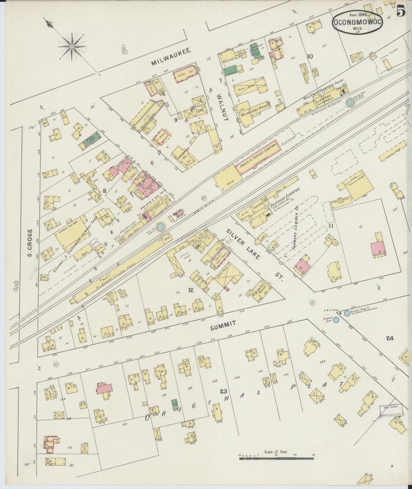 Sanborn Fire Insurance Map from Oconomowoc, Waukesha County, Wisconsin (1895), Sheet #0005 - Complete Map Set gallery image, historic Sanborn map, vintage wall art, Wisconsin Wisconsin