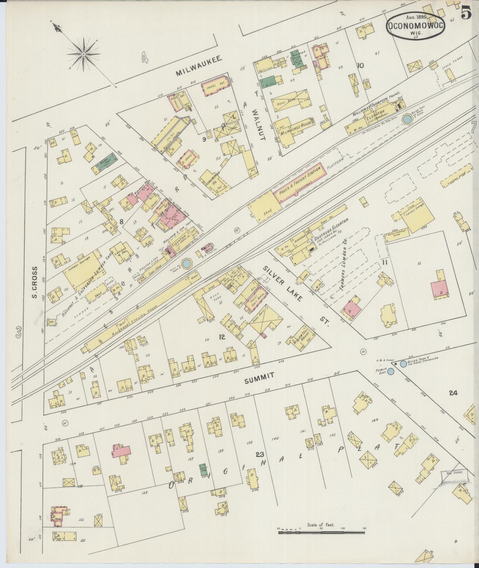 Sanborn Fire Insurance Map from Oconomowoc, Waukesha County, Wisconsin (1895), Sheet #0005 - Complete Map Set gallery image, historic Sanborn map, vintage wall art, Wisconsin Wisconsin