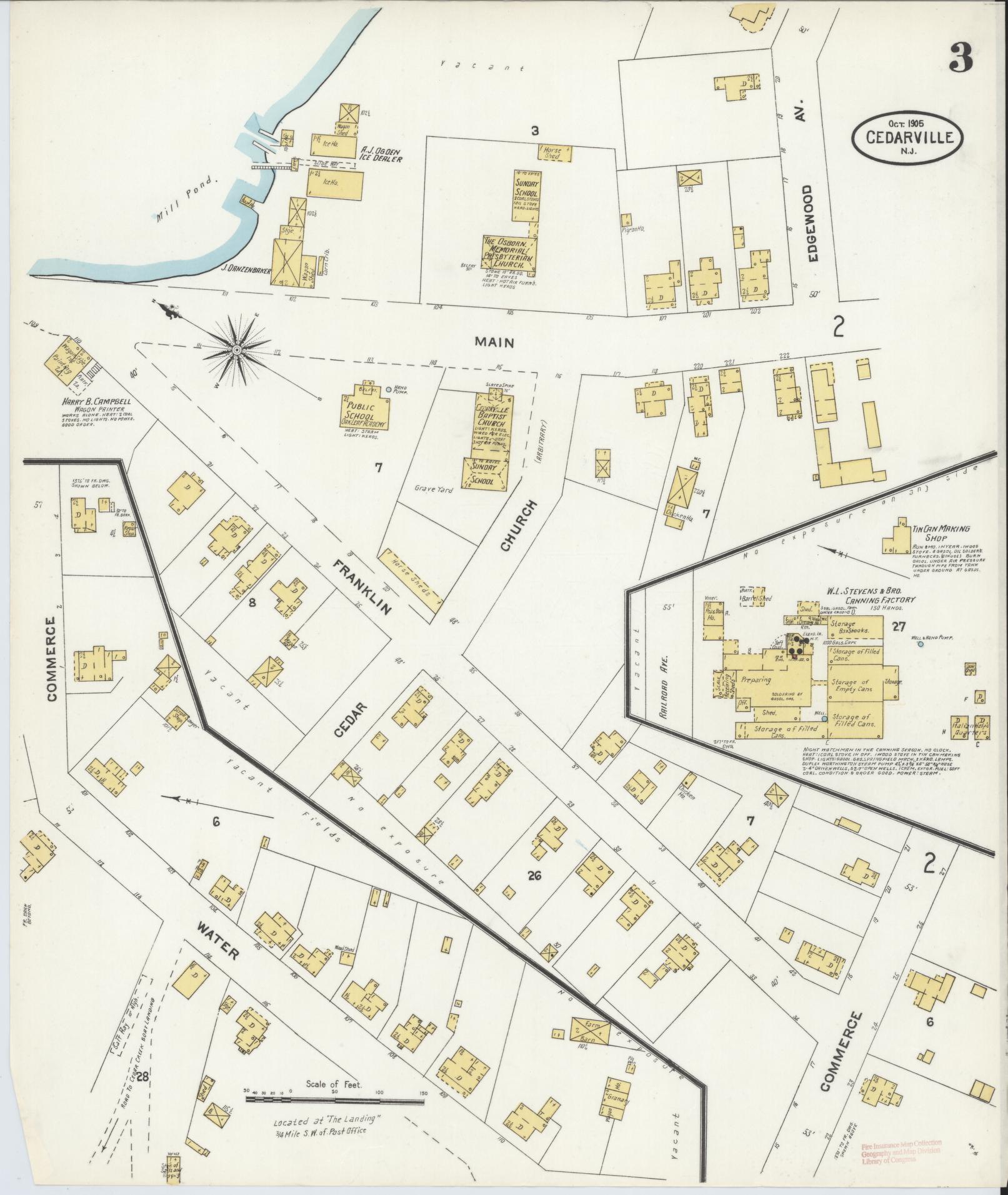 Sanborn Fire Insurance Map from Cedarville, Cumberland County, New Jersey (1905), Sheet #0003 - Historic Sanborn Fire Insurance Map Print, vintage old map wall art, antique decor, genealogy gift, New Jersey New Jersey map