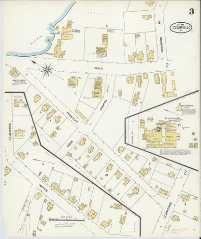 Sanborn Fire Insurance Map from Cedarville, Cumberland County, New Jersey (1905), Sheet #0003 - Historic Sanborn Fire Insurance Map Print, vintage old map wall art, antique decor, genealogy gift, New Jersey New Jersey map