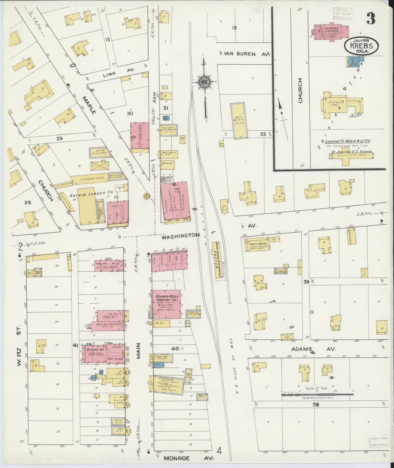 Sanborn Fire Insurance Map from Krebs, Pittsburg County, Oklahoma (1918), Sheet #0003 - Complete Map Set gallery image, historic Sanborn map, vintage wall art, Oklahoma Oklahoma