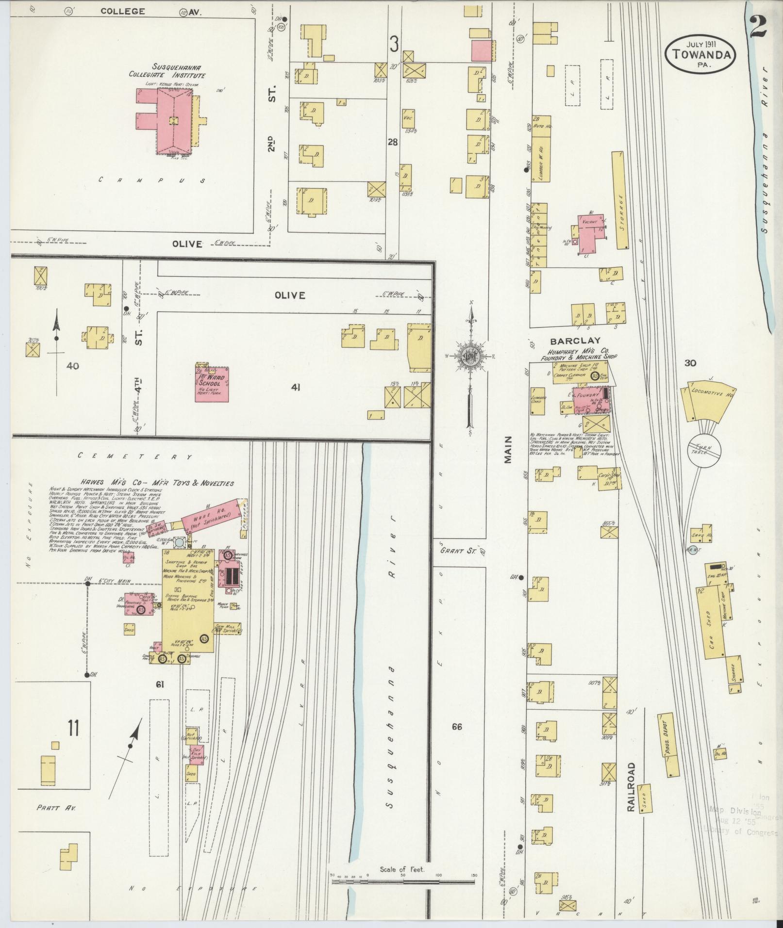 Sanborn Fire Insurance Map from Towanda, Bradford County, Pennsylvania (1911), Sheet #0002 - Complete Map Set gallery image, historic Sanborn map, vintage wall art, Pennsylvania Pennsylvania