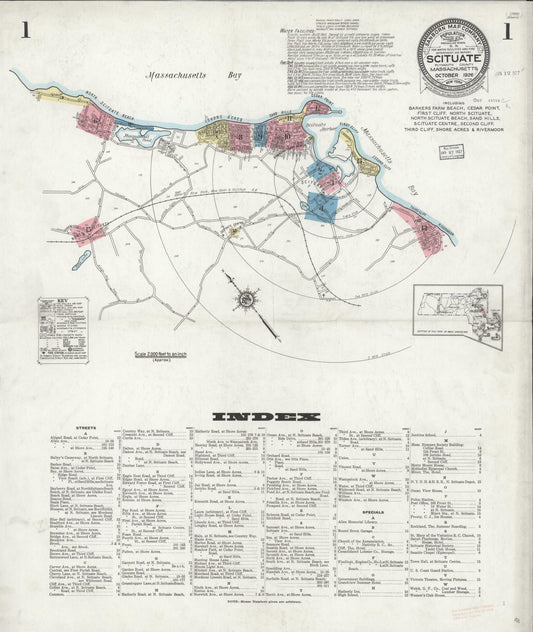 Sanborn Fire Insurance Map from Scituate, Plymouth County, Massachusetts (1926), Sheet #0001 - Historic Sanborn Fire Insurance Map Print, vintage old map wall art, antique decor, genealogy gift, Massachusetts Massachusetts map