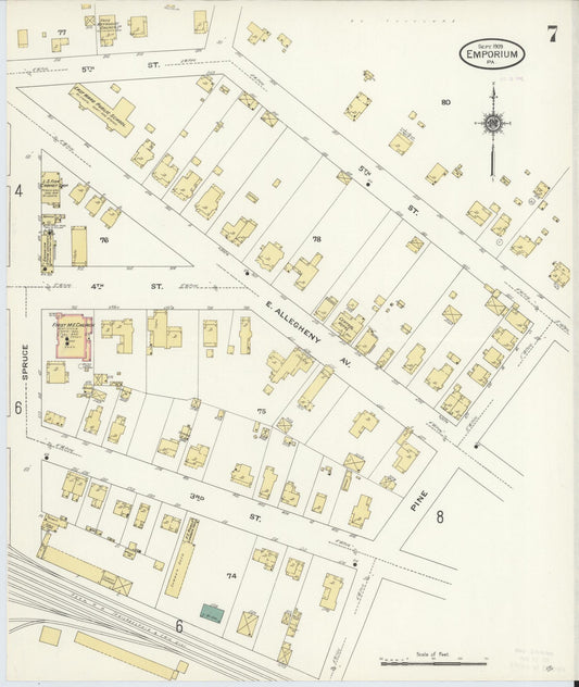 Sanborn Fire Insurance Map from Emporium, Cameron County, Pennsylvania (1909), Sheet #0007 - Historic Sanborn Fire Insurance Map Print, vintage old map wall art, antique decor, genealogy gift, Pennsylvania Pennsylvania map