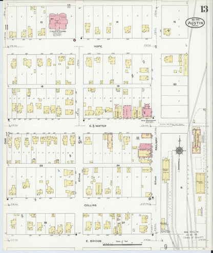 Sanborn Fire Insurance Map from Austin, Mower County, Minnesota (1910), Sheet #0013 - Historic Sanborn Fire Insurance Map Print, vintage old map wall art, antique decor, genealogy gift, Minnesota Minnesota map