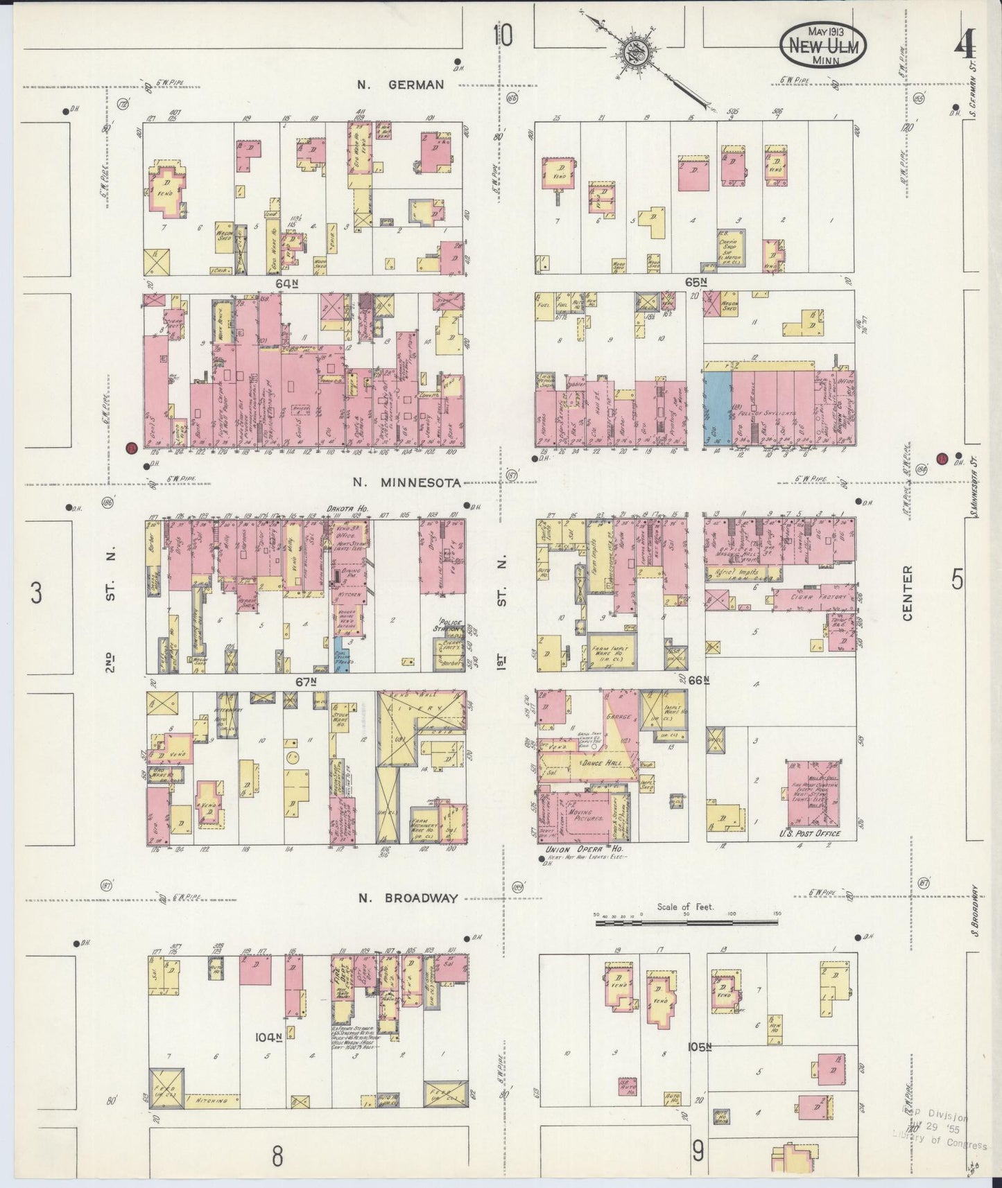 Sanborn Fire Insurance Map from New Ulm, Brown County, Minnesota (1913), Sheet #0004 - Complete Map Set gallery image, historic Sanborn map, vintage wall art, Minnesota Minnesota