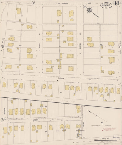 Sanborn Fire Insurance Map from Glendale, Los Angeles County, California (1919), Sheet #0038 - Complete Map Set gallery image, historic Sanborn map, vintage wall art, California California