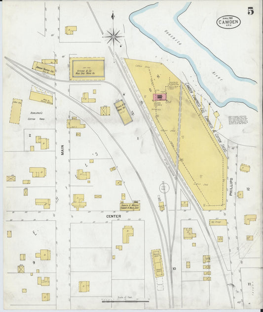 Sanborn Fire Insurance Map from Camden, Ouachita County, Arkansas (1901), Sheet #0005 - Historic Sanborn Fire Insurance Map Print, vintage old map wall art, antique decor, genealogy gift, Arkansas Arkansas map