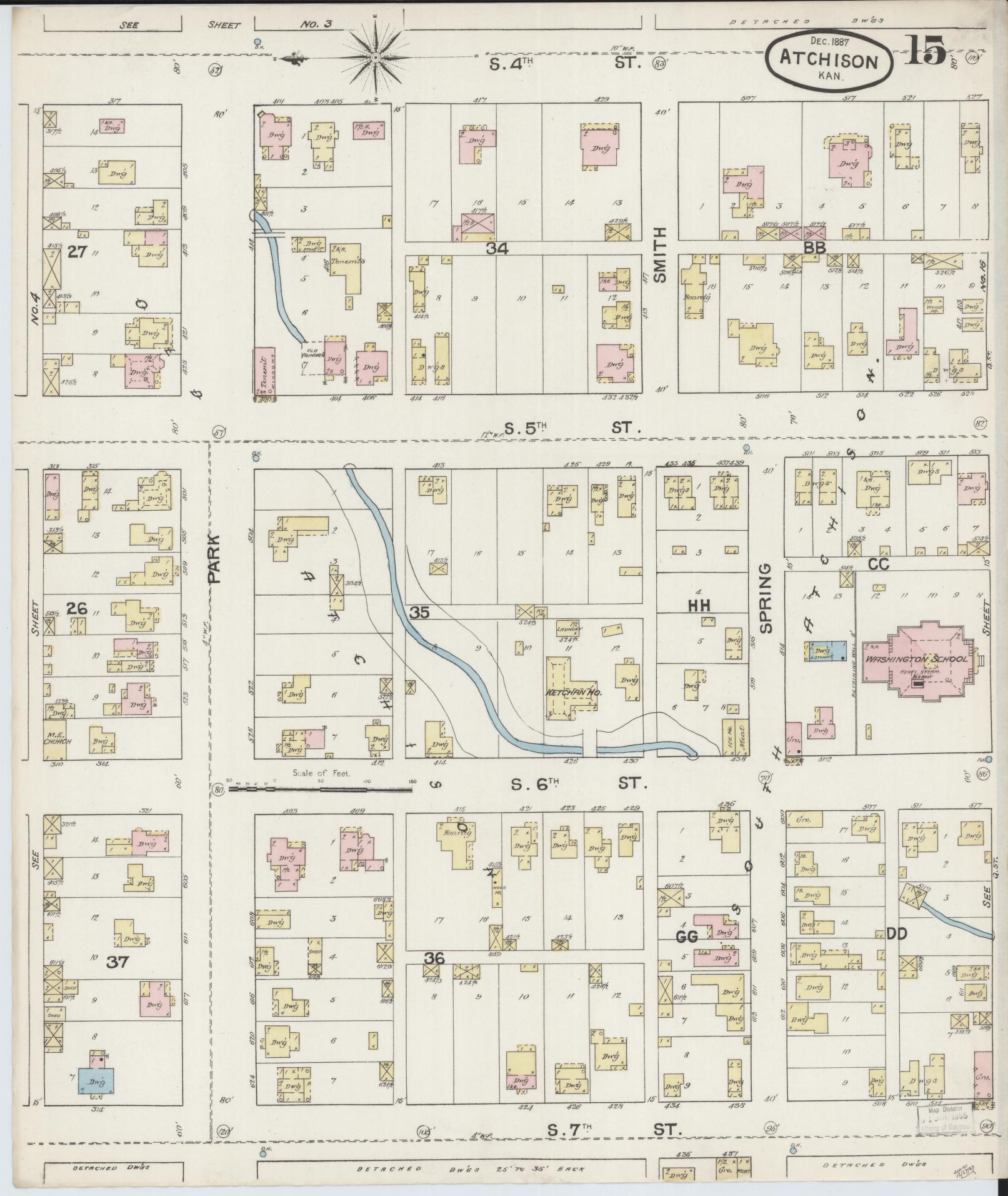 Sanborn Fire Insurance Map from Atchison, Atchison County, Kansas (1887), Sheet #0015 - Historic Sanborn Fire Insurance Map Print, vintage old map wall art, antique decor, genealogy gift, Kansas Kansas map