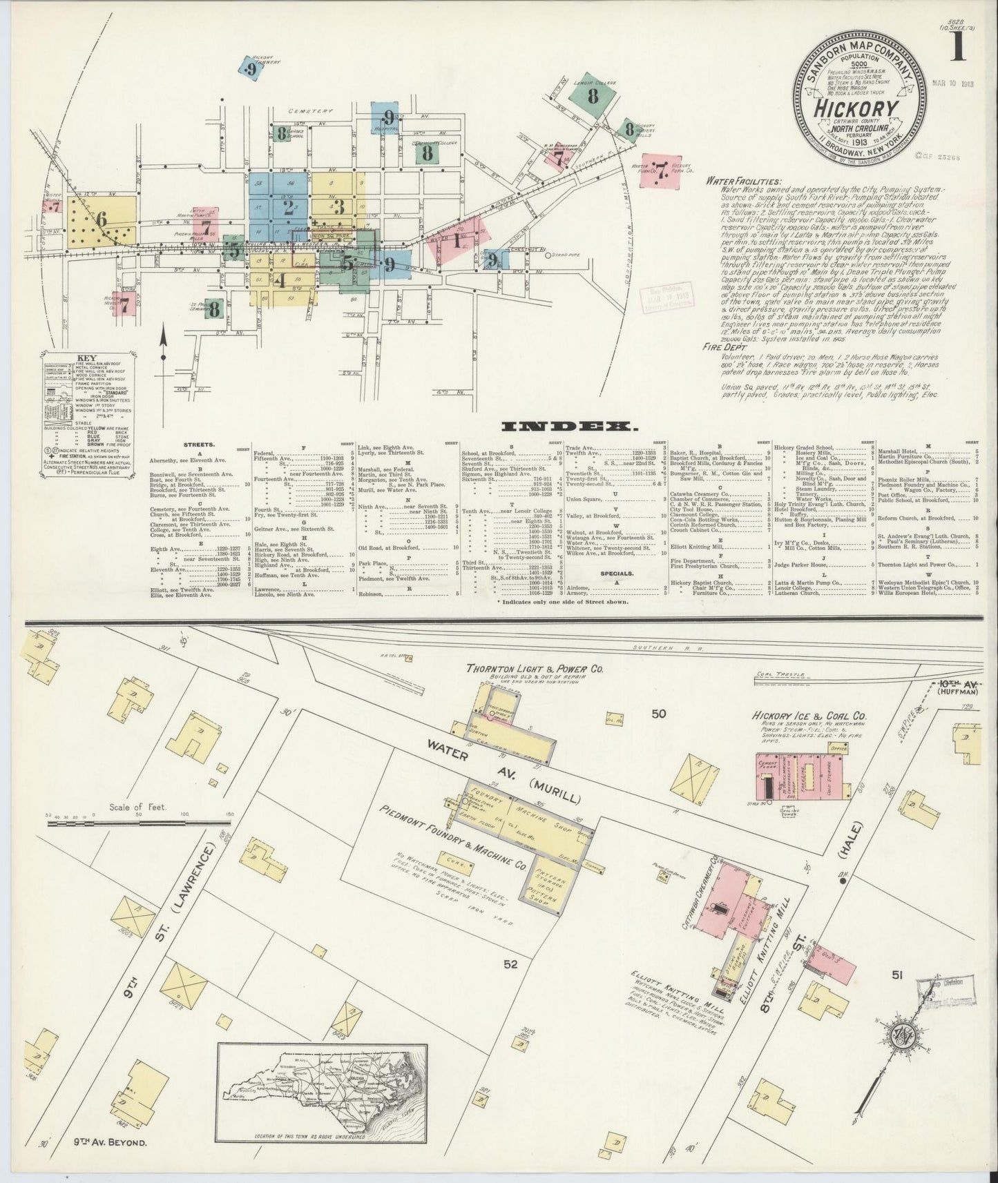 Sanborn Fire Insurance Map from Hickory, Catawba County, North Carolina (1913), Sheet #0001 - Complete Map Set gallery image, historic Sanborn map, vintage wall art, North Carolina North Carolina