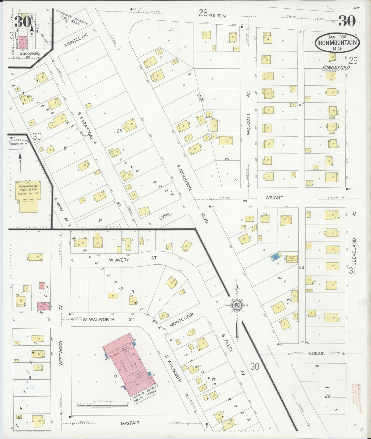 Sanborn Fire Insurance Map from Iron Mountain, Dickinson County, Michigan (1930), Sheet #0030 - Historic Sanborn Fire Insurance Map Print, vintage old map wall art, antique decor, genealogy gift, Michigan Michigan map