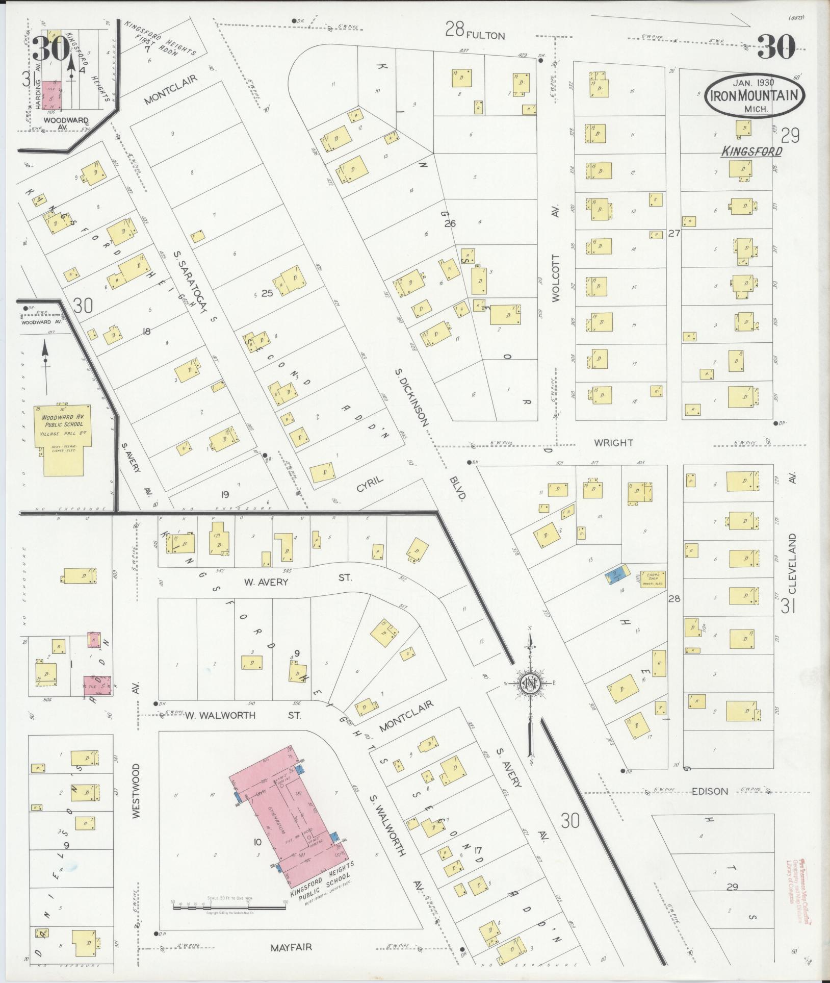 Sanborn Fire Insurance Map from Iron Mountain, Dickinson County, Michigan (1930), Sheet #0030 - Historic Sanborn Fire Insurance Map Print, vintage old map wall art, antique decor, genealogy gift, Michigan Michigan map