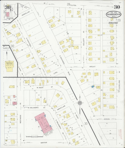 Sanborn Fire Insurance Map from Iron Mountain, Dickinson County, Michigan (1930), Sheet #0030 - Historic Sanborn Fire Insurance Map Print, vintage old map wall art, antique decor, genealogy gift, Michigan Michigan map