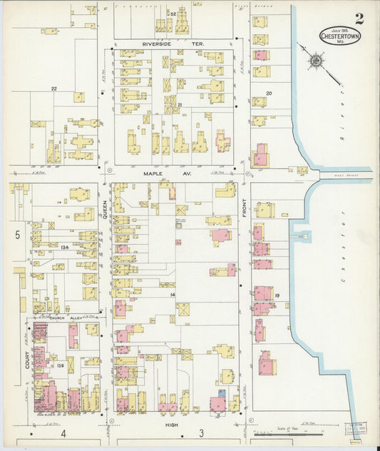 Sanborn Fire Insurance Map from Chestertown, Kent County, Maryland (1915), Sheet #0002 - Historic Sanborn Fire Insurance Map Print, vintage old map wall art, antique decor, genealogy gift, Maryland Maryland map