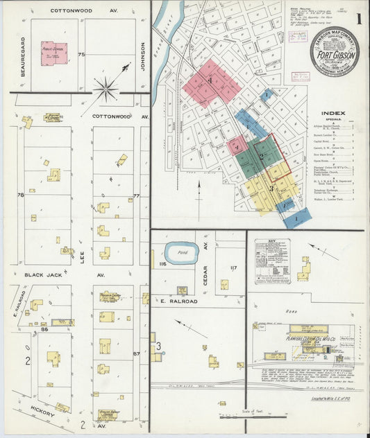 Sanborn Fire Insurance Map from Fort Gibson, Muskogee County, Oklahoma (1909), Sheet #0001 - Historic Sanborn Fire Insurance Map Print, vintage old map wall art, antique decor, genealogy gift, Oklahoma Oklahoma map