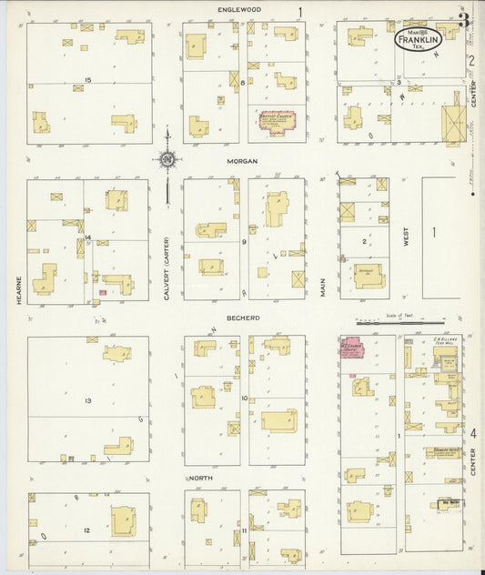 Sanborn Fire Insurance Map from Franklin, Robertson County, Texas (1916), Sheet #0003 - Historic Sanborn Fire Insurance Map Print, vintage old map wall art, antique decor, genealogy gift, Texas Texas map