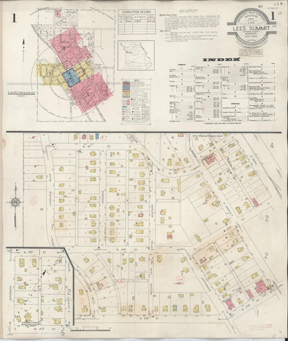 Sanborn Fire Insurance Map from Lee's Summit, Jackson County, Missouri (1945), Sheet #0001 - Historic Sanborn Fire Insurance Map Print, vintage old map wall art, antique decor, genealogy gift, Missouri Missouri map