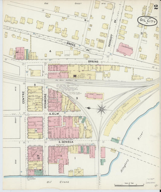 Sanborn Fire Insurance Map from Oil City, Venango County, Pennsylvania (1891), Sheet #0002 - Historic Sanborn Fire Insurance Map Print, vintage old map wall art, antique decor, genealogy gift, Pennsylvania Pennsylvania map