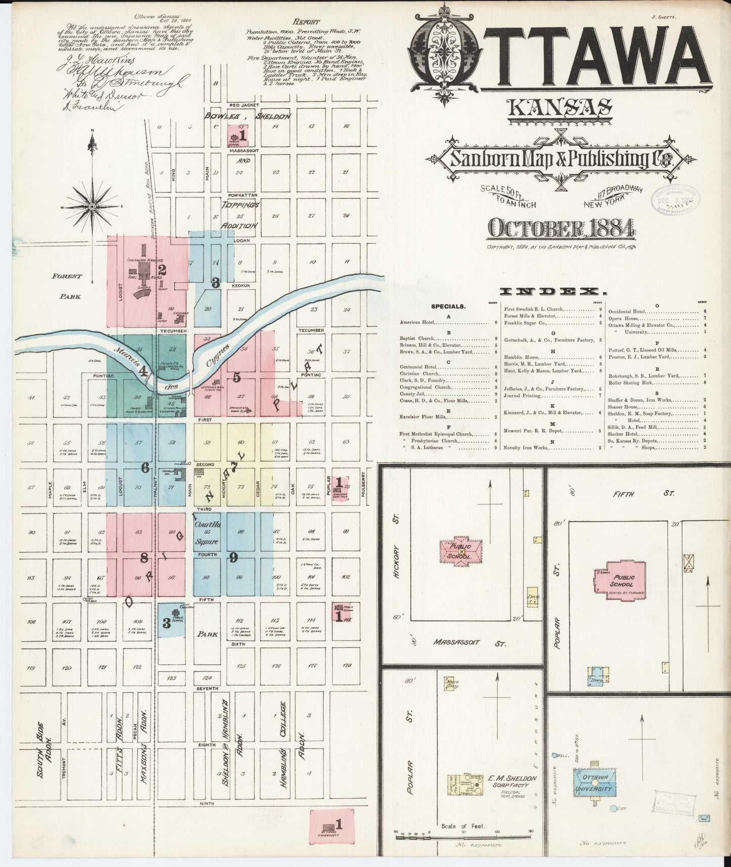 Sanborn Fire Insurance Map from Ottawa, Franklin County, Kansas (1884), Sheet #0001 - Complete Map Set gallery image, historic Sanborn map, vintage wall art, Kansas Kansas