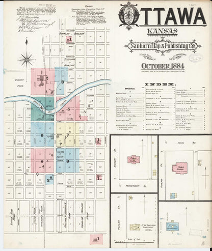 Sanborn Fire Insurance Map from Ottawa, Franklin County, Kansas (1884), Sheet #0001 - Complete Map Set gallery image, historic Sanborn map, vintage wall art, Kansas Kansas