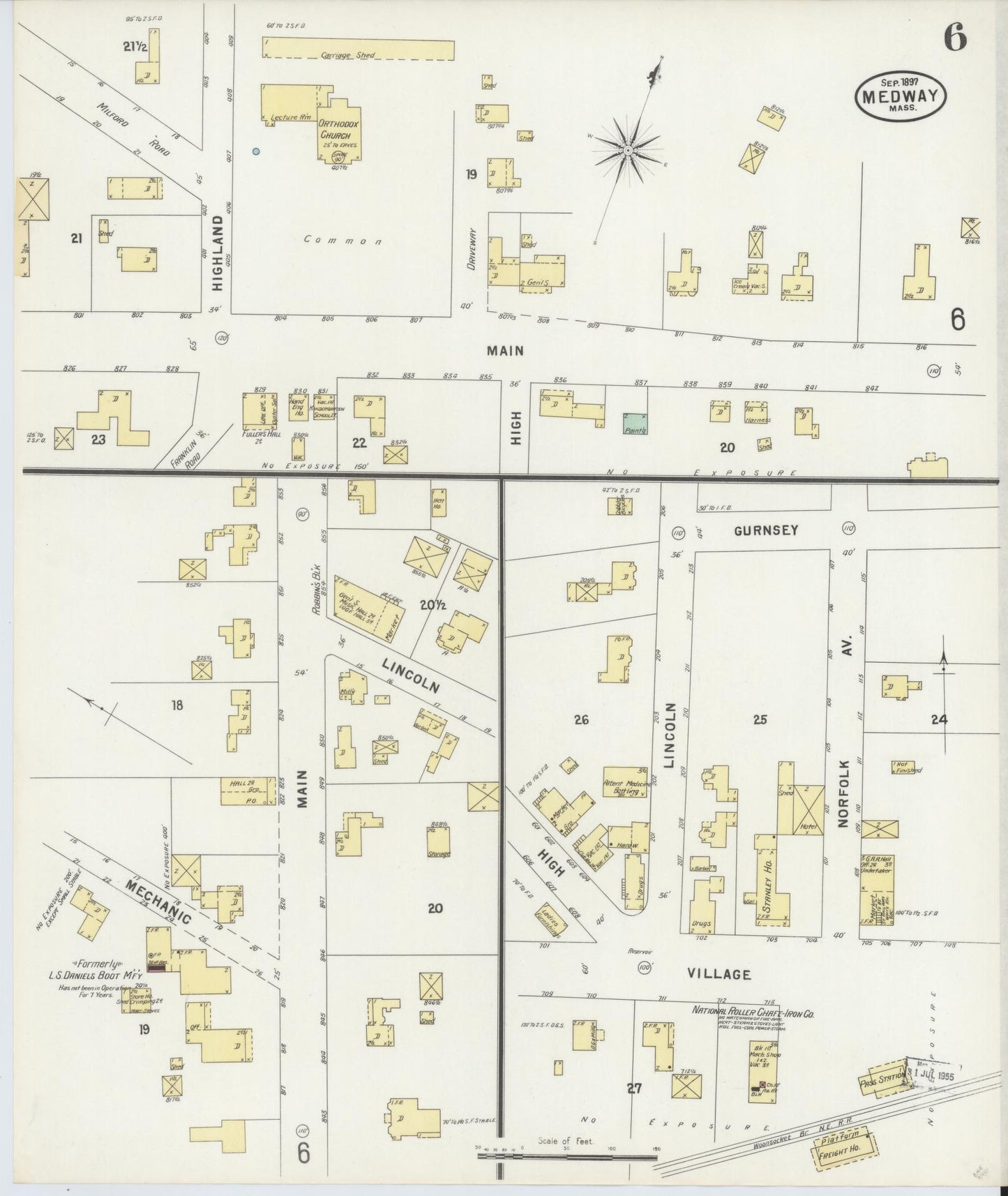 Sanborn Fire Insurance Map from Medway, Norfolk County, Massachusetts (1897), Sheet #0006 - Complete Map Set gallery image, historic Sanborn map, vintage wall art, Massachusetts Massachusetts