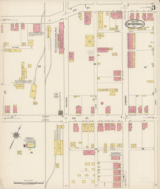 Sanborn Fire Insurance Map from East Greenville, Montgomery County, Pennsylvania (1922), Sheet #0003 - Historic Sanborn Fire Insurance Map Print, vintage old map wall art, antique decor, genealogy gift, Pennsylvania Pennsylvania map