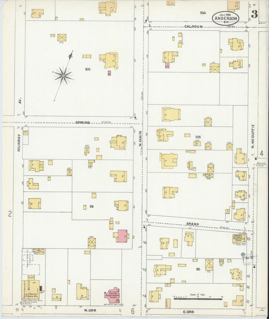 Sanborn Fire Insurance Map from Anderson, Anderson County, South Carolina (1906), Sheet #0003 - Historic Sanborn Fire Insurance Map Print, vintage old map wall art, antique decor, genealogy gift, South Carolina South Carolina map
