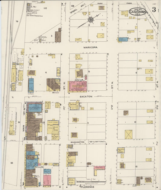 Sanborn Fire Insurance Map from Casa Grande, Pinal County, Arizona (1922), Sheet #0003 - Historic Sanborn Fire Insurance Map Print, vintage old map wall art, antique decor, genealogy gift, Arizona Arizona map