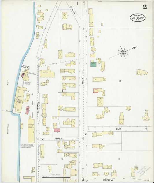 Sanborn Fire Insurance Map from Littleton, Grafton County, New Hampshire (1905), Sheet #0002 - Historic Sanborn Fire Insurance Map Print, vintage old map wall art, antique decor, genealogy gift, New Hampshire New Hampshire map