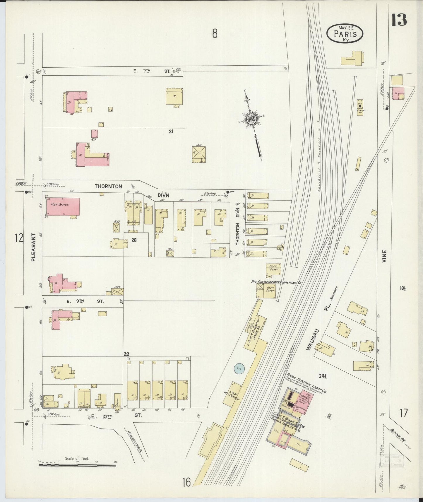 Sanborn Fire Insurance Map from Paris, Bourbon County, Kentucky (1912), Sheet #0013 - Complete Map Set gallery image, historic Sanborn map, vintage wall art, Kentucky Kentucky