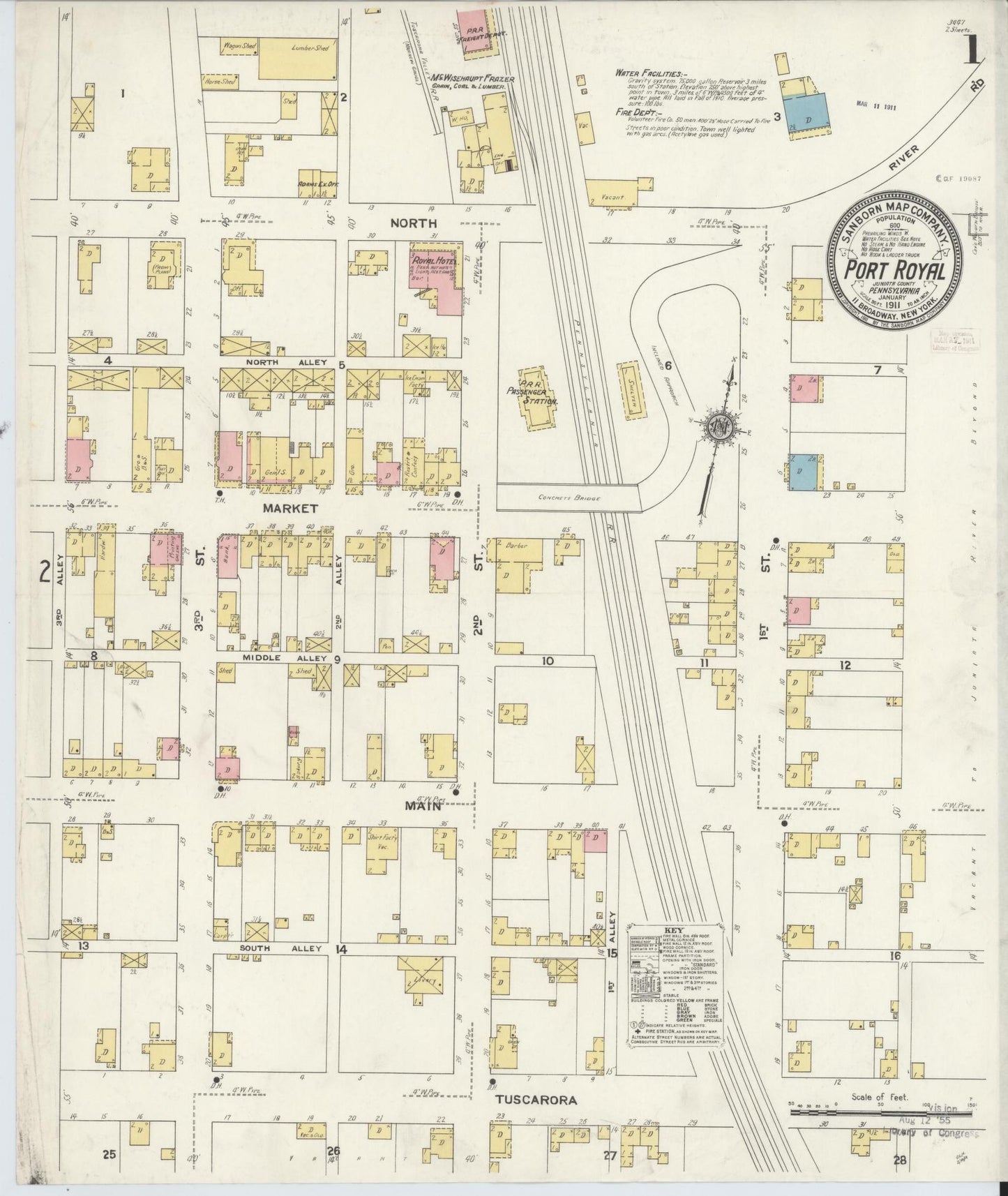 Sanborn Fire Insurance Map from Port Royal, Juniata County, Pennsylvania (1911), Sheet #0001 - Complete Map Set gallery image, historic Sanborn map, vintage wall art, Pennsylvania Pennsylvania