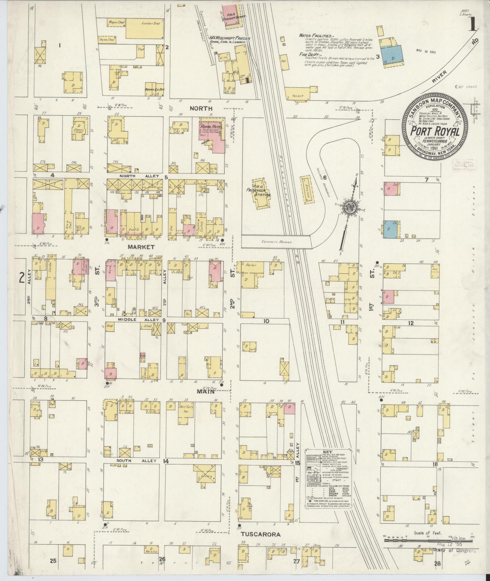 Sanborn Fire Insurance Map from Port Royal, Juniata County, Pennsylvania (1911), Sheet #0001 - Complete Map Set gallery image, historic Sanborn map, vintage wall art, Pennsylvania Pennsylvania