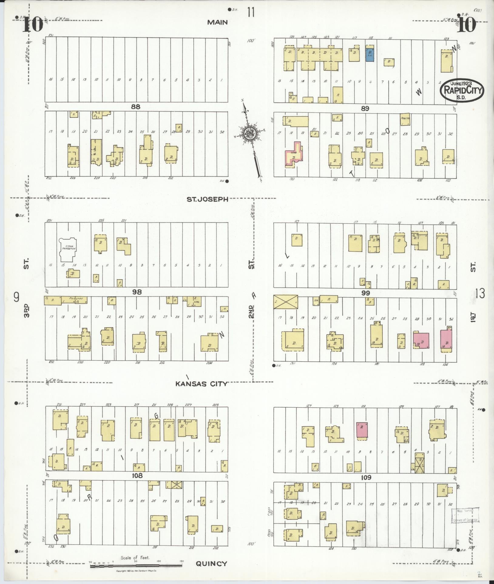 Sanborn Fire Insurance Map from Rapid City, Pennington County, South Dakota (1923), Sheet #0010 - Complete Map Set gallery image, historic Sanborn map, vintage wall art, South Dakota South Dakota