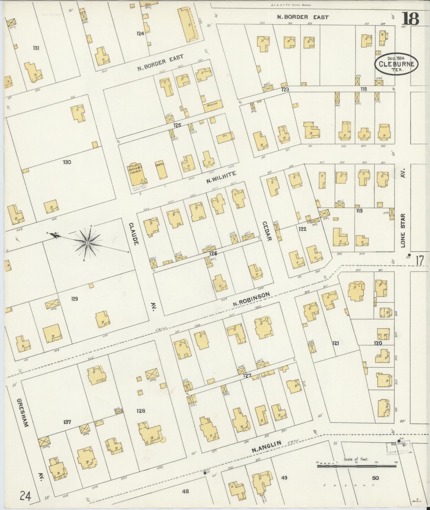 Sanborn Fire Insurance Map from Cleburne, Johnson County, Texas (1904), Sheet #0018 - Historic Sanborn Fire Insurance Map Print, vintage old map wall art, antique decor, genealogy gift, Texas Texas map