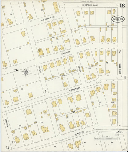 Sanborn Fire Insurance Map from Cleburne, Johnson County, Texas (1904), Sheet #0018 - Historic Sanborn Fire Insurance Map Print, vintage old map wall art, antique decor, genealogy gift, Texas Texas map
