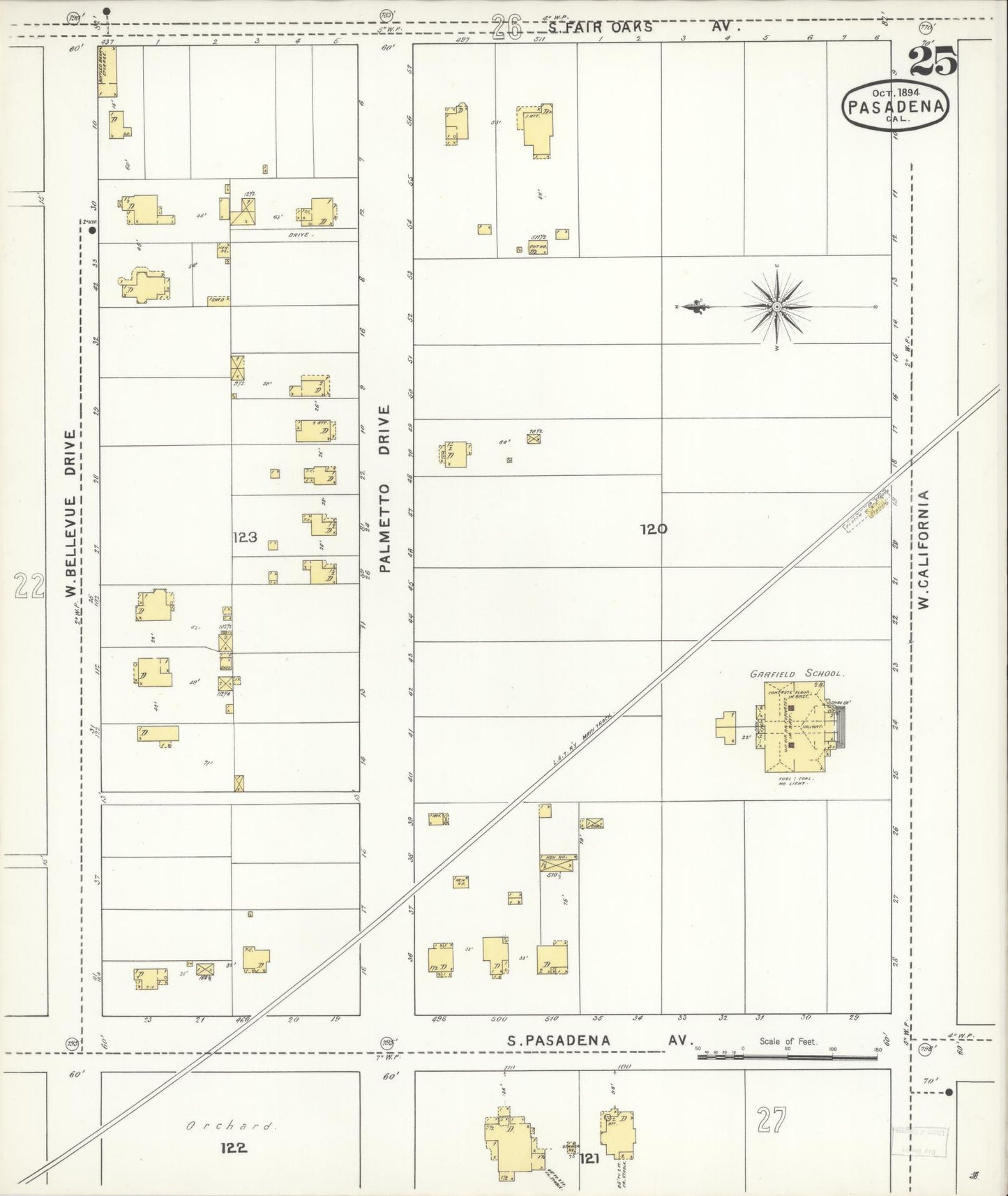 Sanborn Fire Insurance Map from Pasadena, Los Angeles County, California (1894), Sheet #0025 - Complete Map Set gallery image, historic Sanborn map, vintage wall art, California California