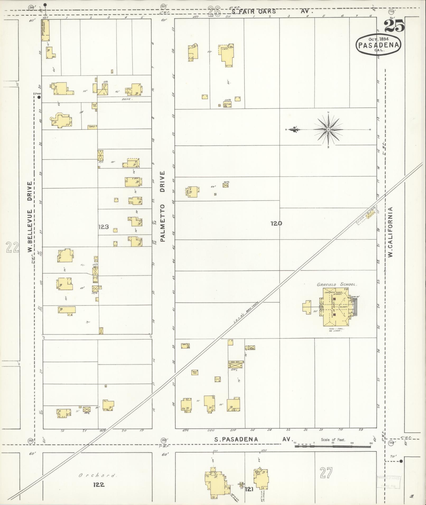 Sanborn Fire Insurance Map from Pasadena, Los Angeles County, California (1894), Sheet #0025 - Complete Map Set gallery image, historic Sanborn map, vintage wall art, California California