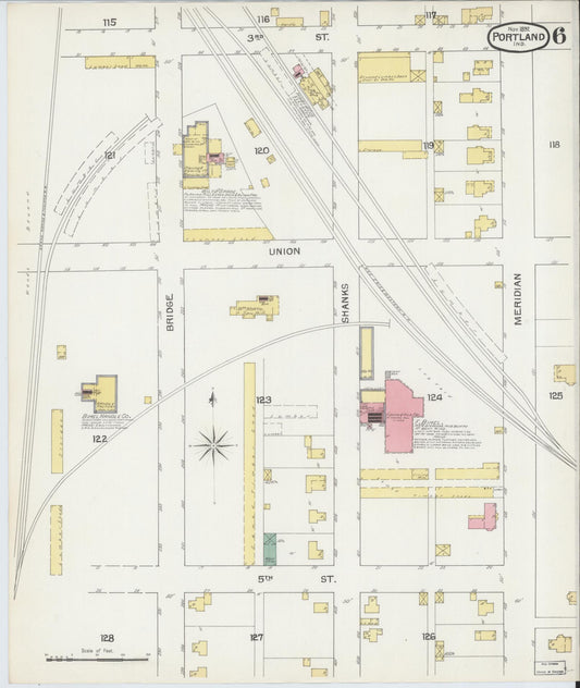 Sanborn Fire Insurance Map from Portland, Jay County, Indiana (1892), Sheet #0006 - Historic Sanborn Fire Insurance Map Print, vintage old map wall art, antique decor, genealogy gift, Indiana Indiana map