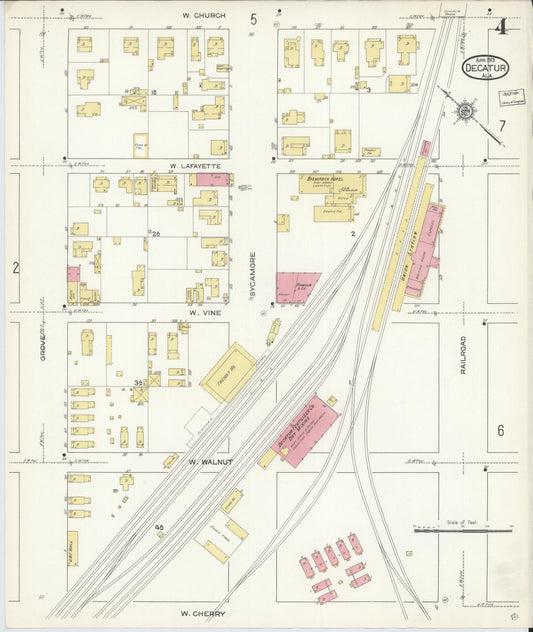 Sanborn Fire Insurance Map from Decatur, Morgan County, Alabama (1913), Sheet #0004 - Historic Sanborn Fire Insurance Map Print, vintage old map wall art, antique decor, genealogy gift, Alabama Alabama map