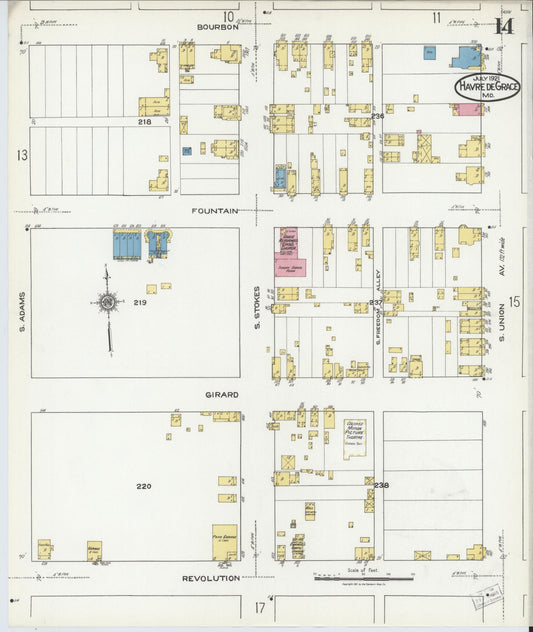 Sanborn Fire Insurance Map from Havre De Grace, Harford County, Maryland (1921), Sheet #0014 - Historic Sanborn Fire Insurance Map Print, vintage old map wall art