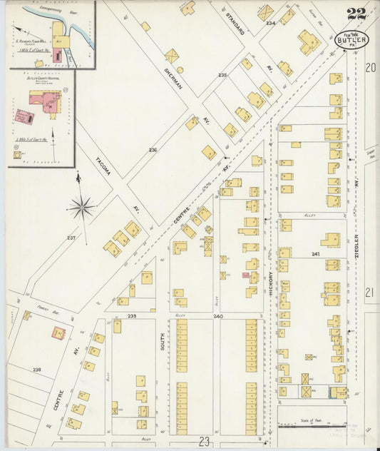 Sanborn Fire Insurance Map from Butler, Butler County, Pennsylvania (1906), Sheet #0022 - Historic Sanborn Fire Insurance Map Print, vintage old map wall art, antique decor, genealogy gift, Pennsylvania Pennsylvania map