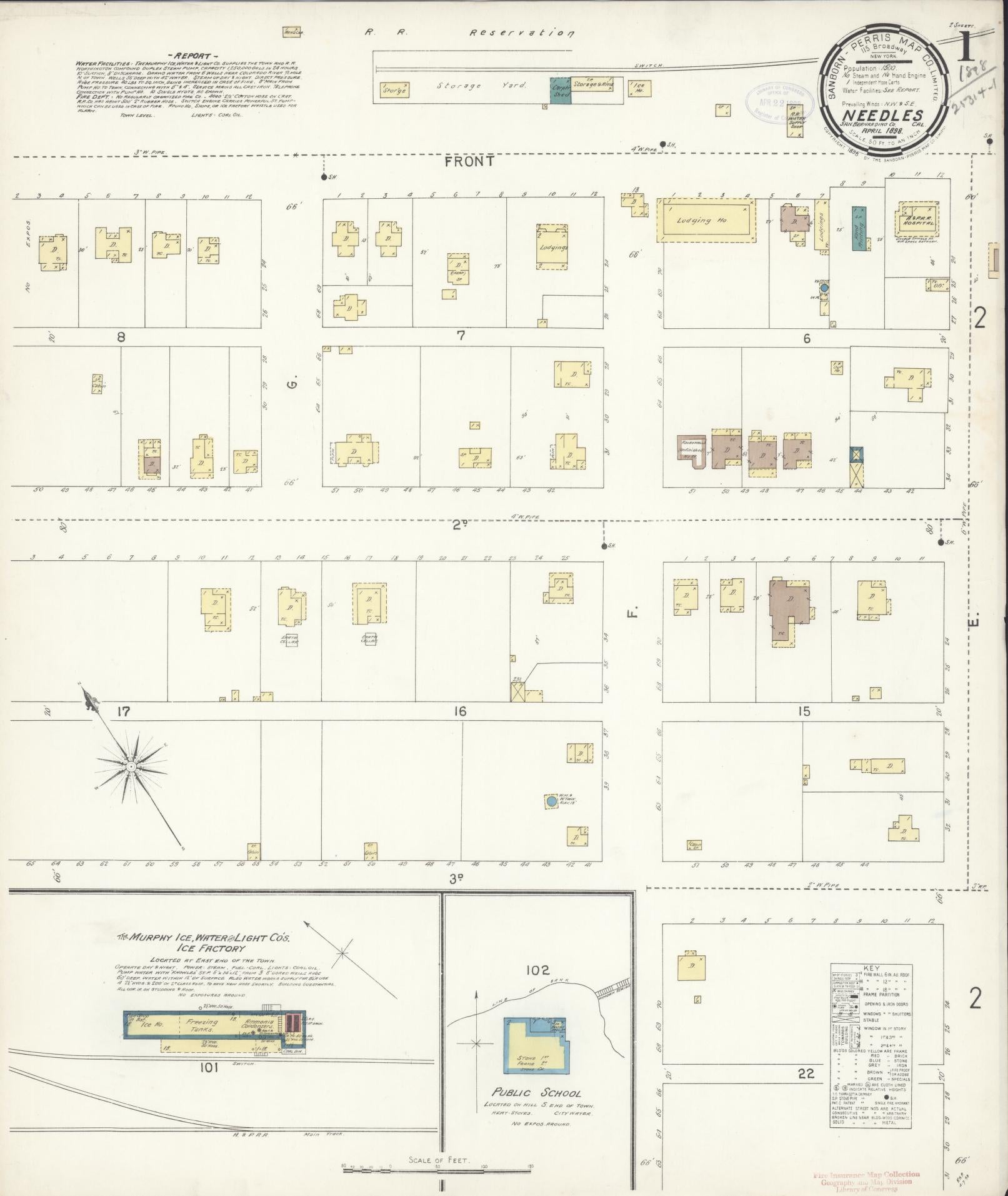 Sanborn Fire Insurance Map from Needles, San Bernardino County, California (1898), Sheet #0001 - Complete Map Set gallery image, historic Sanborn map, vintage wall art, California California