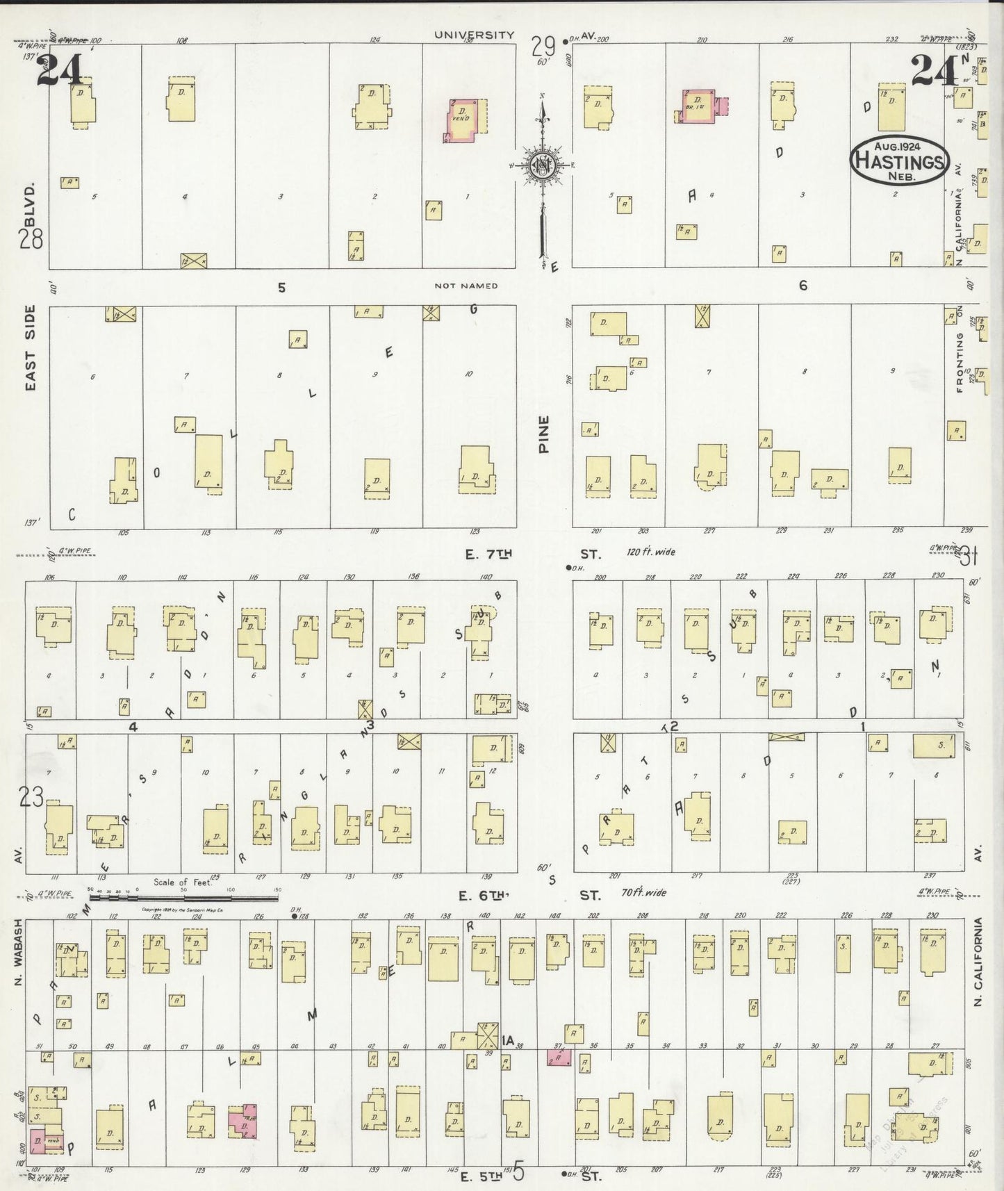 Sanborn Fire Insurance Map from Hastings, Adams County, Nebraska (1924), Sheet #0024 - Complete Map Set gallery image, historic Sanborn map, vintage wall art, Nebraska Nebraska