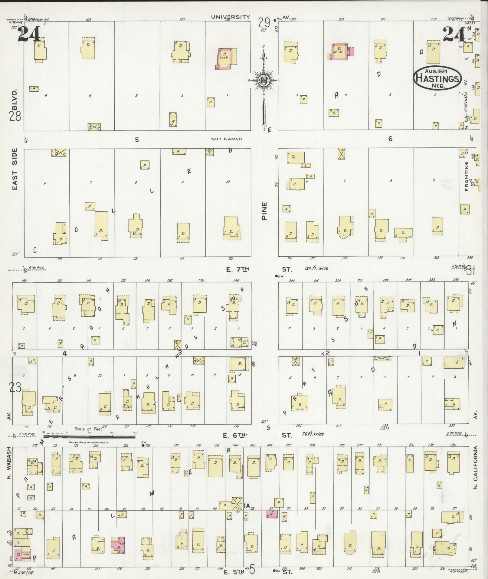 Sanborn Fire Insurance Map from Hastings, Adams County, Nebraska (1924), Sheet #0024 - Complete Map Set gallery image, historic Sanborn map, vintage wall art, Nebraska Nebraska