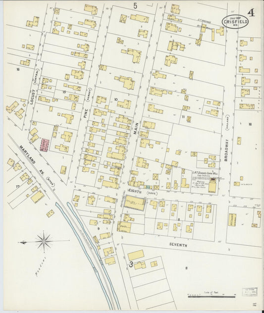 Sanborn Fire Insurance Map from Crisfield, Somerset County, Maryland (1897), Sheet #0004 - Historic Sanborn Fire Insurance Map Print, vintage old map wall art, antique decor, genealogy gift, Maryland Maryland map