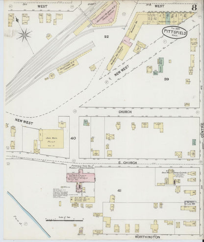 Sanborn Fire Insurance Map from Pittsfield, Berkshire County, Massachusetts (1889), Sheet #0008 - Historic Sanborn Fire Insurance Map Print, vintage old map wall art, antique decor, genealogy gift, Massachusetts Massachusetts map