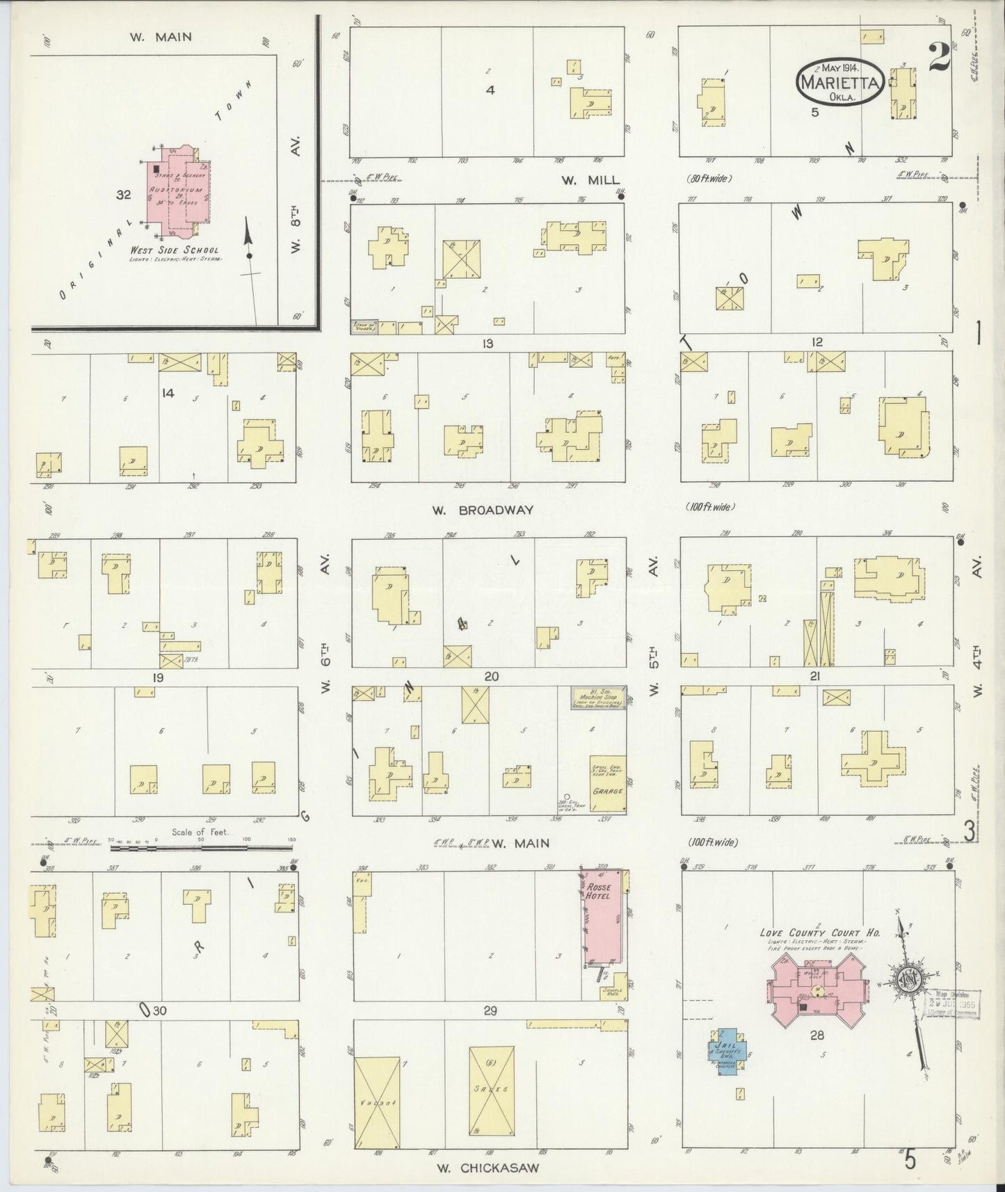 Sanborn Fire Insurance Map from Marietta, Love County, Oklahoma (1914), Sheet #0002 - Complete Map Set gallery image, historic Sanborn map, vintage wall art, Oklahoma Oklahoma