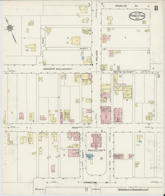 Sanborn Fire Insurance Map from Princeton, Mercer County, West Virginia (1915), Sheet #0008 - Historic Sanborn Fire Insurance Map Print, vintage old map wall art, antique decor, genealogy gift, West Virginia West Virginia map